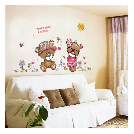 Sticker decorativ, Ursuleti, Flori, 110 cm, 724STK Sticker decorativ, Ursuleti, Flori, 110 cm, 724STK