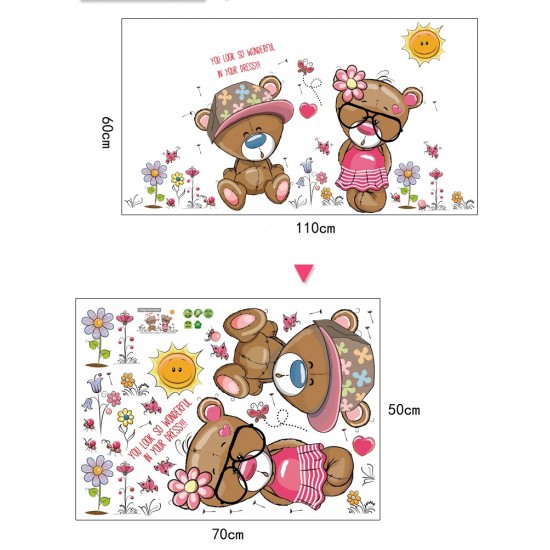 Sticker decorativ, Ursuleti, Flori, 110 cm, 724STK Sticker decorativ, Ursuleti, Flori, 110 cm, 724STK