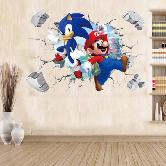 Sticker decorativ cu Mario si Sonic, 60 cm, 1100STK Sticker decorativ cu Mario si Sonic, 60 cm, 1100STK