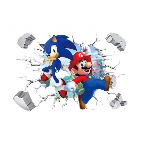 Sticker decorativ cu Mario si Sonic, 60 cm, 1100STK Sticker decorativ cu Mario si Sonic, 60 cm, 1100STK