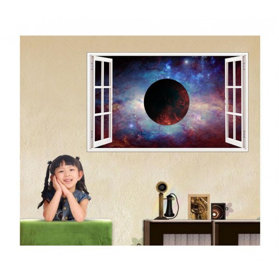 Sticker decorativ, fereastra 3D,  Planeta, 85 cm, 1043STK