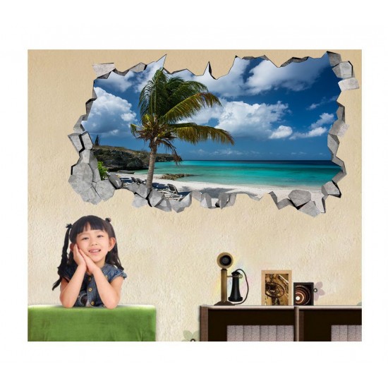 Sticker decorativ, gaura in perete 3D, Plaja, 85 cm, 174STK-2 Sticker decorativ, gaura in perete 3D, Plaja, 85 cm, 174STK-2