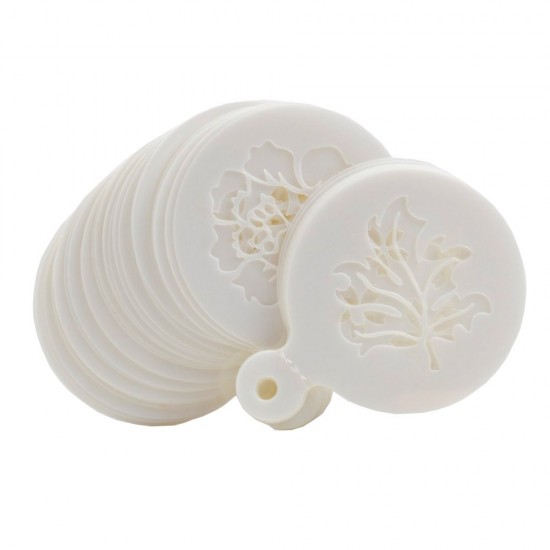 Set 50 de sabloane pentru decorarea parjiturilor, cafea, pentru pictura, Alb, 8.7 cm, A1427 Set 50 de sabloane pentru decorarea parjiturilor, cafea, pentru pictura, Alb, 8.7 cm, A1427