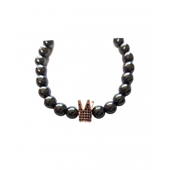 Bratara cu pietre naturale, Onix, Roz auriu, Crown, A4B140 Bratara cu pietre naturale, Onix, Roz auriu, Crown, A4B140