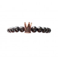 Bratara cu pietre naturale, Onix, Roz auriu, Crown, A4B140 Bratara cu pietre naturale, Onix, Roz auriu, Crown, A4B140