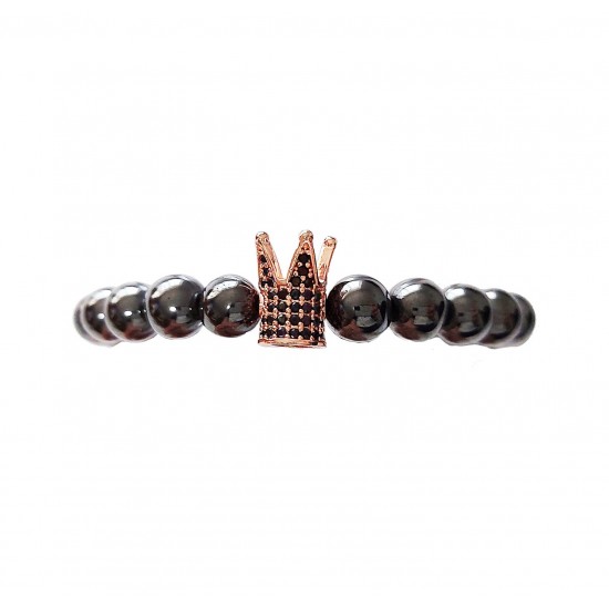 Bratara cu pietre naturale, Onix, Roz auriu, Crown, A4B140 Bratara cu pietre naturale, Onix, Roz auriu, Crown, A4B140