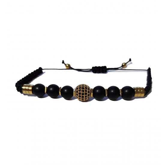 Bratara cu pietre naturale, Onix, Gold Charm, A4B174 Bratara cu pietre naturale, Onix, Gold Charm, A4B174