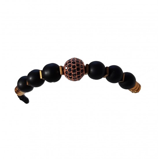 Bratara cu pietre naturale, Onix, Roz auriu Charm, A4B173 Bratara cu pietre naturale, Onix, Roz auriu Charm, A4B173