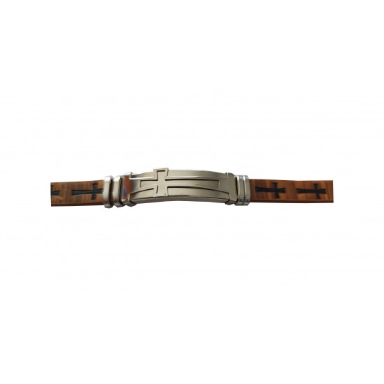 Bratara din piele ecologica, Cruce, Inox, A4B101 Bratara din piele ecologica, Cruce, Inox, A4B101