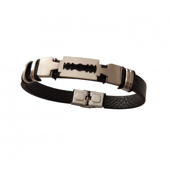 Bratara din piele ecologica, Lama de ras, Inox, A4B86 Bratara din piele ecologica, Lama de ras, Inox, A4B86