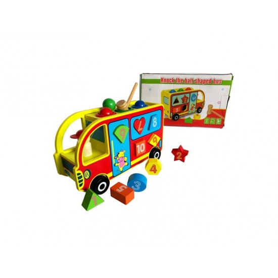 Autobuz din lemn, Potrivirea formelor, 15 piese, MWZ3052 Autobuz din lemn, Potrivirea formelor, 15 piese, MWZ3052