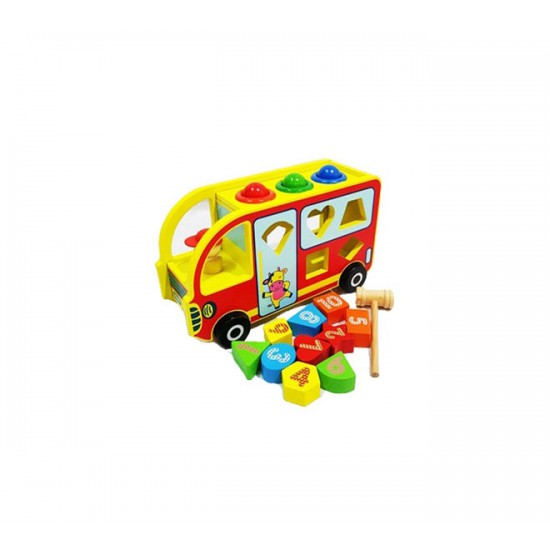 Autobuz din lemn, Potrivirea formelor, 15 piese, MWZ3052 Autobuz din lemn, Potrivirea formelor, 15 piese, MWZ3052
