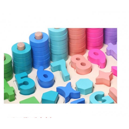 Joc educativ Forme geometrice si cifre, 3 in 1, Stivuirea culorilor, CX0612 Joc educativ Forme geometrice si cifre, 3 in 1, Stivuirea culorilor, CX0612