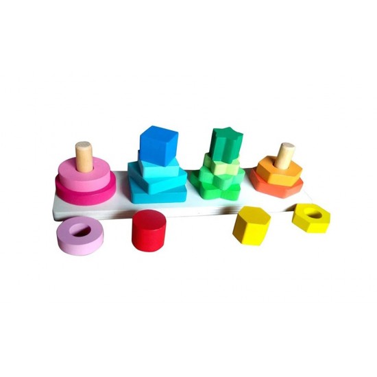 Stivuitor de forme geometrice din lemn, 16 piese, TT004 Stivuitor de forme geometrice din lemn, 16 piese, TT004