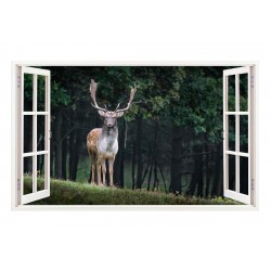 Sticker decorativ, Fereastra 3D, Caprioara, 85 cm, 289STK