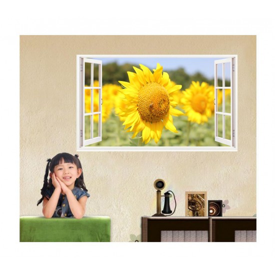 Sticker decorativ, Fereastra 3D, Floarea soarelui, 85 cm, 336STK Sticker decorativ, Fereastra 3D, Floarea soarelui, 85 cm, 336STK