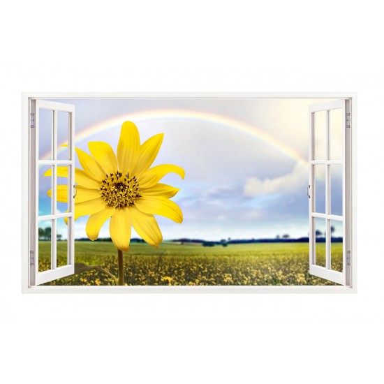 Sticker decorativ, Fereastra 3D, Floarea soarelui, 85 cm, 337STK Sticker decorativ, Fereastra 3D, Floarea soarelui, 85 cm, 337STK