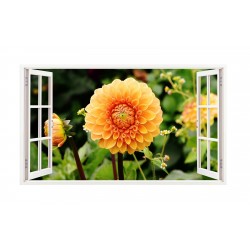 Sticker decorativ, Fereastra 3D, Flori, 85 cm, 243STK