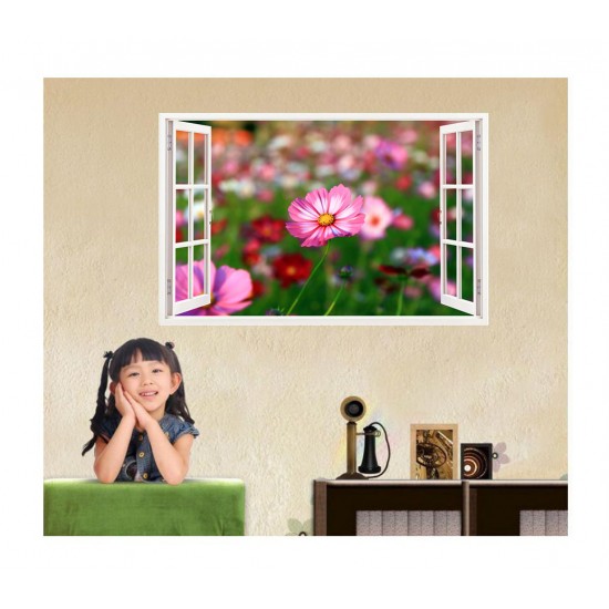 Sticker decorativ, Fereastra 3D, Flori, 85 cm, 333STK Sticker decorativ, Fereastra 3D, Flori, 85 cm, 333STK