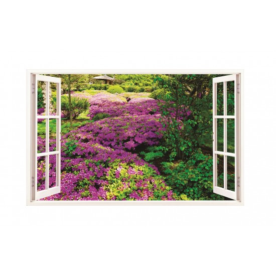 Sticker decorativ, Fereastra 3D, Flori mov, 85 cm, 250STK Sticker decorativ, Fereastra 3D, Flori mov, 85 cm, 250STK