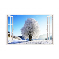Sticker decorativ, Fereastra 3D, Iarna, 85 cm, 211STK