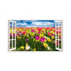 Sticker decorativ, Fereastra 3D, Lalele, 85 cm, 244STK
