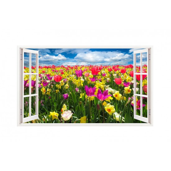 Sticker decorativ, Fereastra 3D, Lalele, 85 cm, 244STK Sticker decorativ, Fereastra 3D, Lalele, 85 cm, 244STK