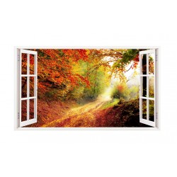 Sticker decorativ, Fereastra 3D, Toamna, 85 cm, 213STK