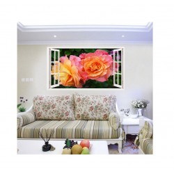 Sticker decorativ, Fereastra 3D, Trandafiri, 85 cm, 338STK Sticker decorativ, Fereastra 3D, Trandafiri, 85 cm, 338STK