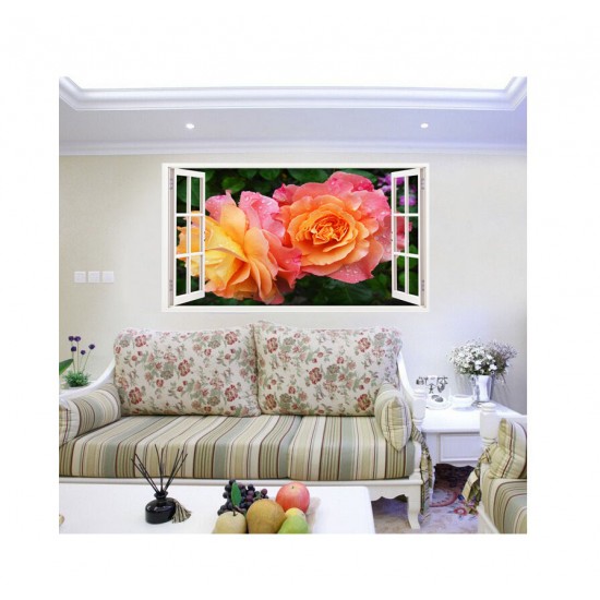 Sticker decorativ, Fereastra 3D, Trandafiri, 85 cm, 338STK Sticker decorativ, Fereastra 3D, Trandafiri, 85 cm, 338STK