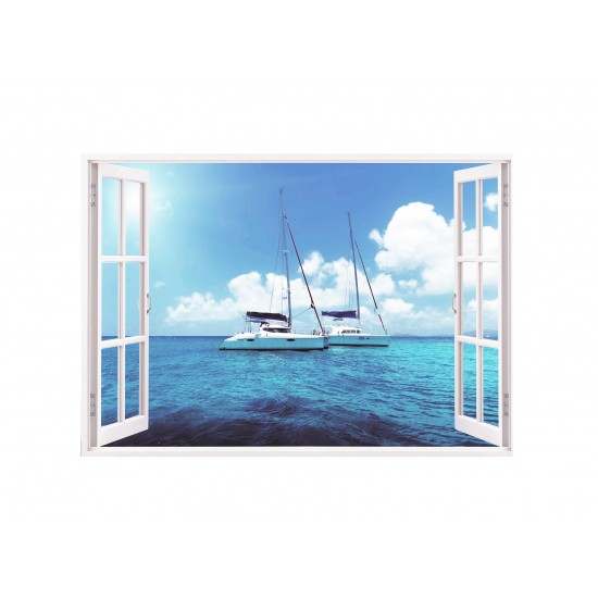 Sticker decorativ, Fereastra 3D ocean, 85 cm, 159STK Sticker decorativ, Fereastra 3D ocean, 85 cm, 159STK