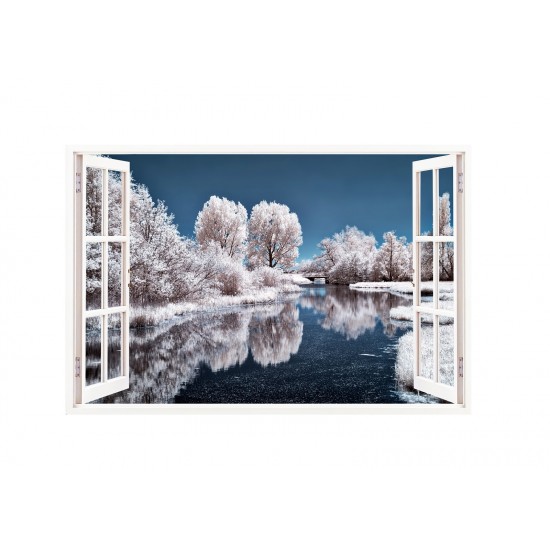Sticker decorativ, Fereastra 3D winter, 85 cm, 160STK Sticker decorativ, Fereastra 3D winter, 85 cm, 160STK