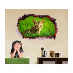 Sticker decorativ, Gaura in perete 3D, Pisica, 85 cm, 408STK Sticker decorativ, Gaura in perete 3D, Pisica, 85 cm, 408STK