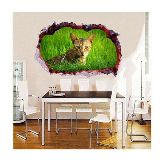 Sticker decorativ, Gaura in perete 3D, Pisica, 85 cm, 408STK