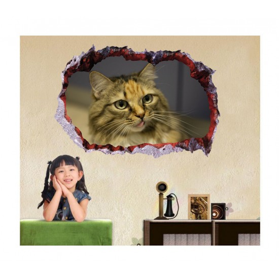 Sticker decorativ, Gaura in perete 3D, Pisica, 85 cm, 409STK-1 Sticker decorativ, Gaura in perete 3D, Pisica, 85 cm, 409STK-1