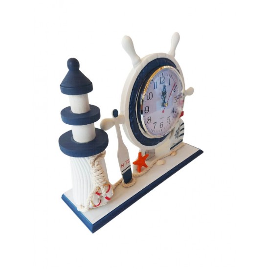Ceas decorativ, Timona cu far si ancora, Albastru, 26 cm, K919A-1 Ceas decorativ, Timona cu far si ancora, Albastru, 26 cm, K919A-1