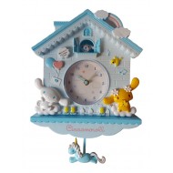 Ceas de perete cu pendul in forma de Casuta pentru copii, Albastru, 30 cm, MHT620 Ceas de perete cu pendul in forma de Casuta pentru copii, Albastru, 30 cm, MHT620