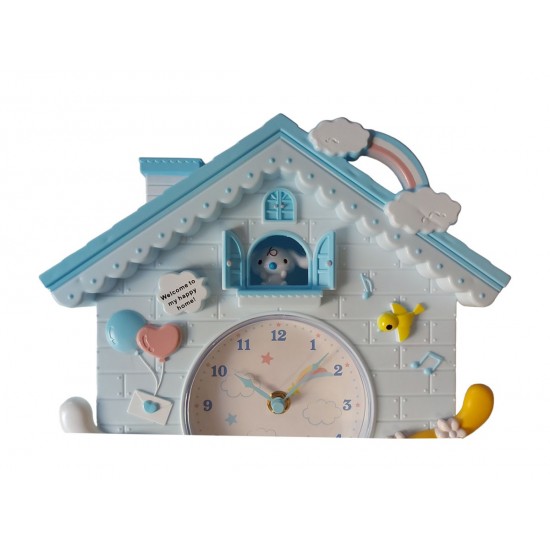 Ceas de perete cu pendul in forma de Casuta pentru copii, Albastru, 30 cm, MHT620 Ceas de perete cu pendul in forma de Casuta pentru copii, Albastru, 30 cm, MHT620
