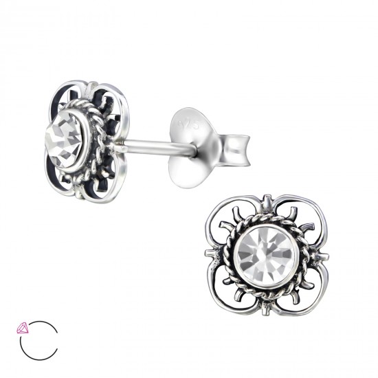 Cercei argint, Floare de la Bali cu cristale Swarovski White, A4S30073-1 Cercei argint, Floare de la Bali cu cristale Swarovski White, A4S30073-1
