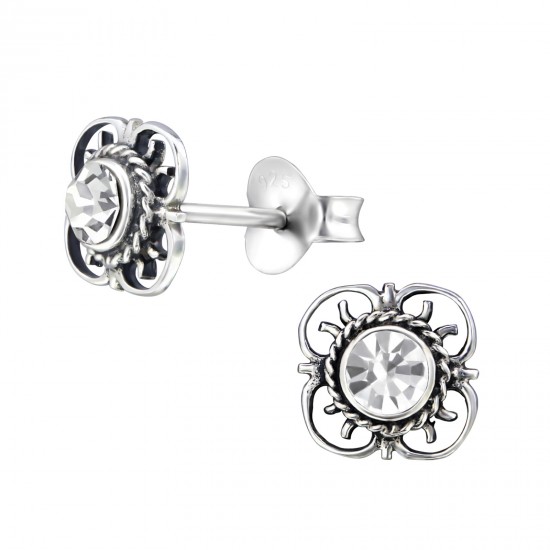 Cercei argint, Floare de la Bali cu cristale Swarovski White, A4S30073-1 Cercei argint, Floare de la Bali cu cristale Swarovski White, A4S30073-1