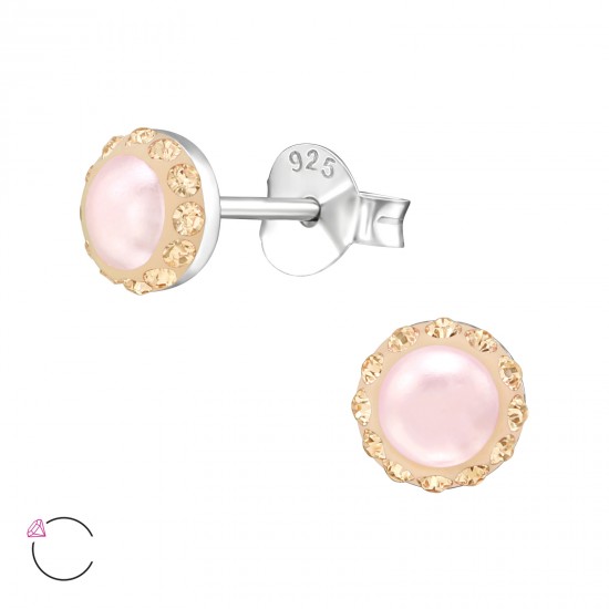 Cercei argint, Rotund cu cristale Swarovski Rose, A4S39427 Cercei argint, Rotund cu cristale Swarovski Rose, A4S39427