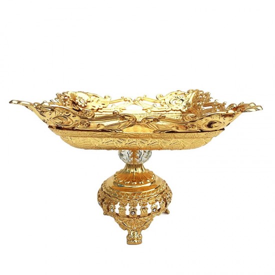 Fructiera din metal, Model floral cu cristale, Luxury, Gold, 23 cm, 167STH Fructiera din metal, Model floral cu cristale, Luxury, Gold, 23 cm, 167STH