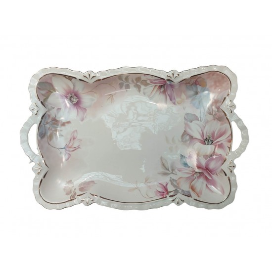 Fructiera platou cu flori, Roz, 42 cm, MK106 Fructiera platou cu flori, Roz, 42 cm, MK106