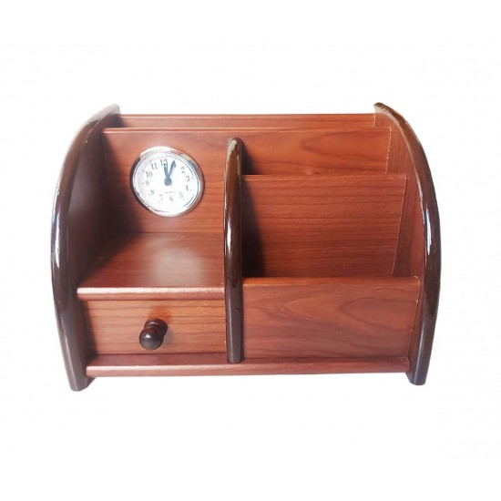 Ornament de birou cu ceas din lemn, Maro, 20 cm, 3560DX Ornament de birou cu ceas din lemn, Maro, 20 cm, 3560DX