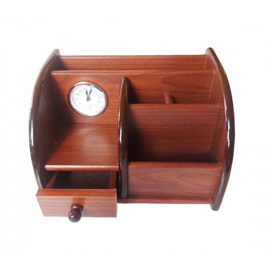 Ornament de birou cu ceas din lemn, Maro, 20 cm, 3560DX Ornament de birou cu ceas din lemn, Maro, 20 cm, 3560DX