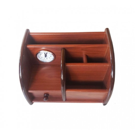 Ornament de birou cu ceas din lemn, Maro, 20 cm, 3560DX Ornament de birou cu ceas din lemn, Maro, 20 cm, 3560DX