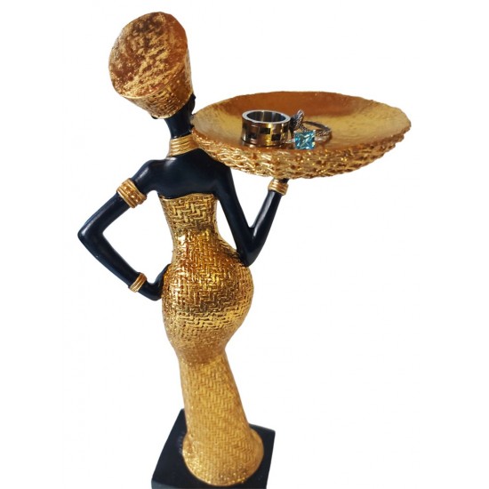 Ornament decorativ, Africana cu suport pentru bijuterii, Auriu, 32 cm, XC222306 Ornament decorativ, Africana cu suport pentru bijuterii, Auriu, 32 cm, XC222306