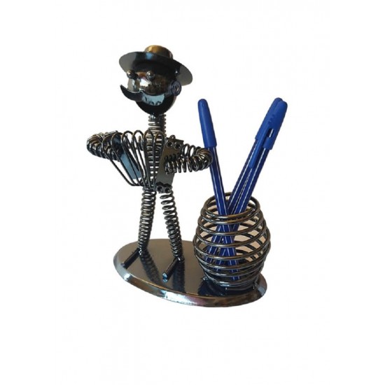 Ornament decorativ, Muzicant din metal cu suport de pixuri, Nergu, 18 cm, 356-5DX