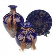 Set 2 vaze decorative si farfurie din ceramica, Albastru, 725H Set 2 vaze decorative si farfurie din ceramica, Albastru, 725H