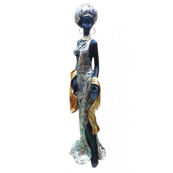 Statueta Decorativa, Africana, Argintiu, 36 cm, LY231904 Statueta Decorativa, Africana, Argintiu, 36 cm, LY231904